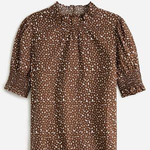 J. Crew smocked cotton poplin puff-sleeve top in mocha floral